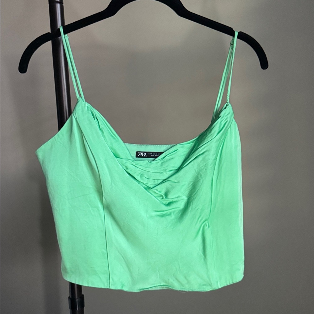 Zara Mint Green Cowl Neck crop Top